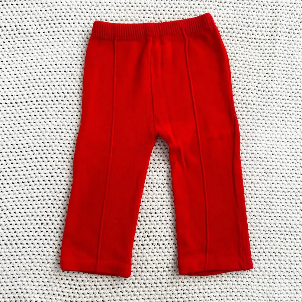 Little Angel Red Cream Two Piece Cottage Floral Knit Sweater Pants Set 2 Toddler